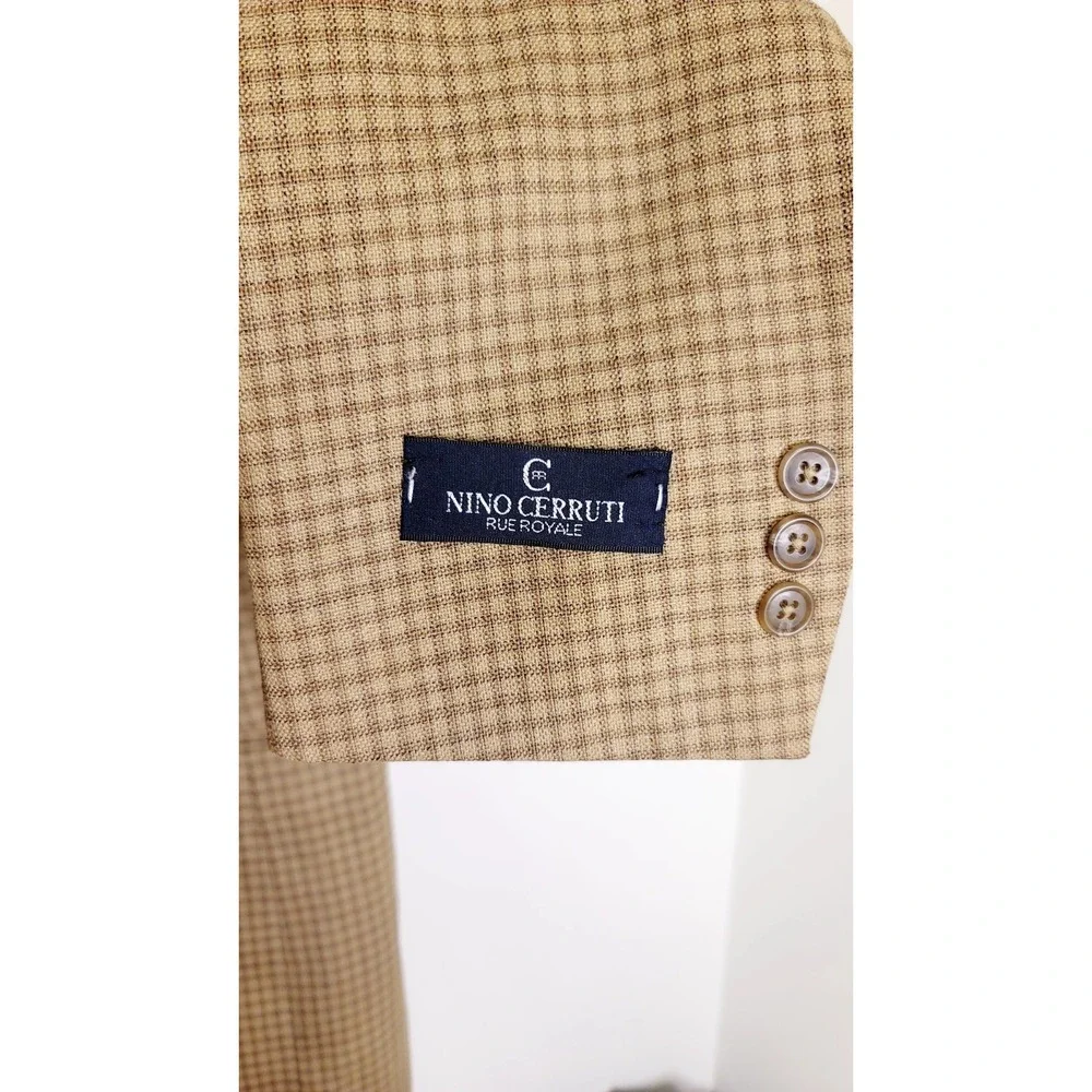 Vtg Nino Cerruti 46L Plaid Check‎ Blazer Jacket Sport Coat Brown Gold NWT